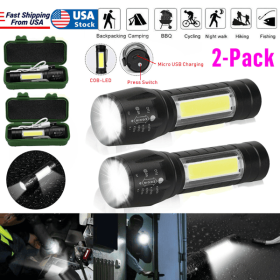 2Pcs Mini Zoomable LED Flashlight USB RechargeableCamping Hiking Flashlight Work light