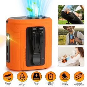 5 In 1 Portable Waist Clip Fan With 5 Speeds Flashlight Battery Operated Personal Wearable Turbo Belt Fan Hands-Free Neck Fan For Camping Travel (Color: Orange)